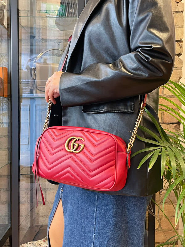 Gucci Red Leather Marmont Handbag