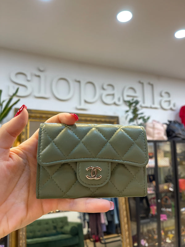Chanel Olive Green Calfskin Leather Wallet