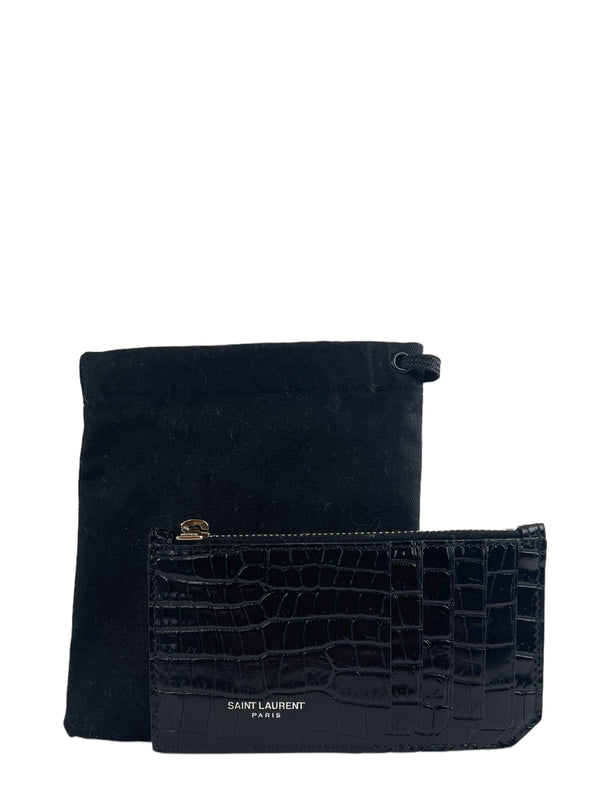 Yves Saint Laurent Black Crocodile Embossed Leather Cardholder