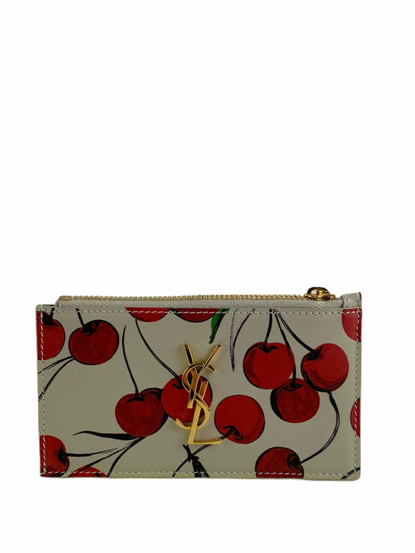 Saint Laurent Floral / Cherry Leather Purse