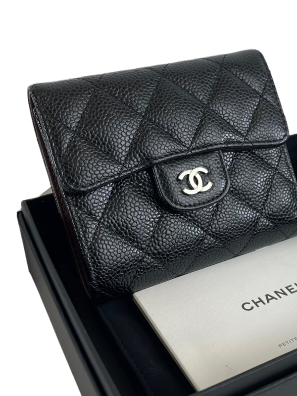 Chanel Black CC Compact Classic Flap Quilted Caviar Wallet