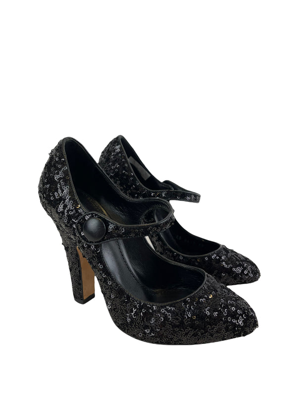 Dolce & Gabbana Black Sequin Heels - UK 6