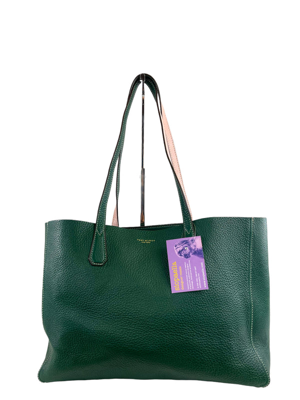 Tory Burch Green Grained Leather Tote