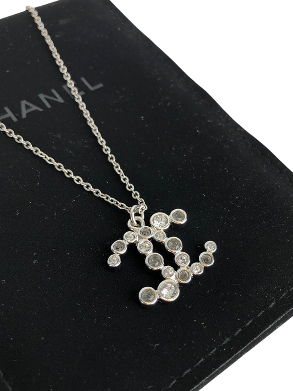 Chanel Silvertone Crystal CC Necklace
