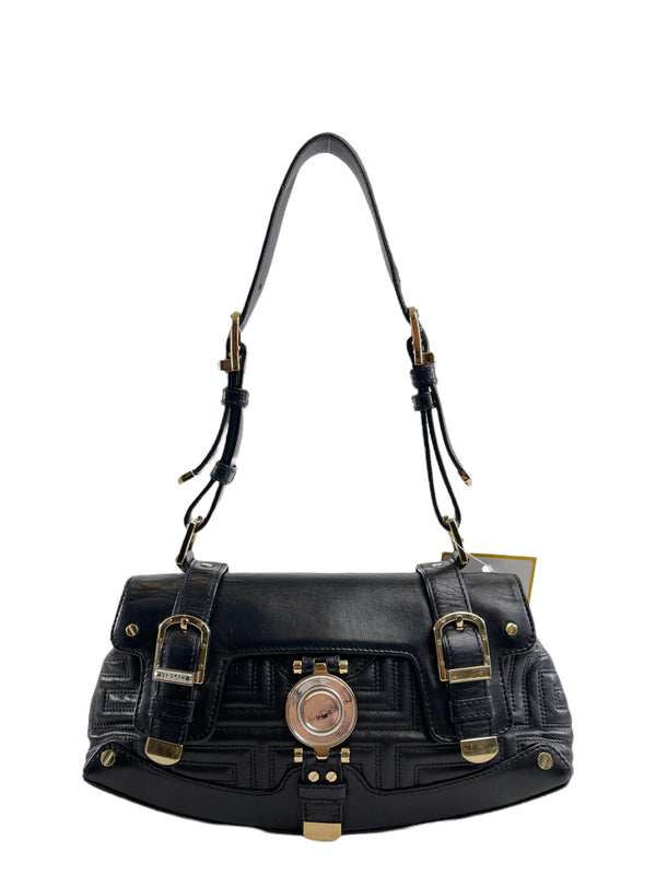 Versace Black Leather Stitch Shoulder Bag