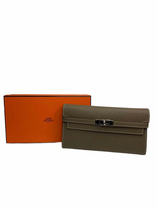 Hermès Etaupe Leather "Kelly" Wallet with Palladium Hardware