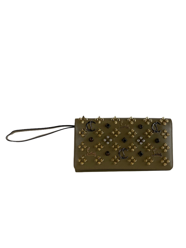Christian Louboutin Khaki Leather Studded Wallet - As Seen on Instagram 21/10/2020