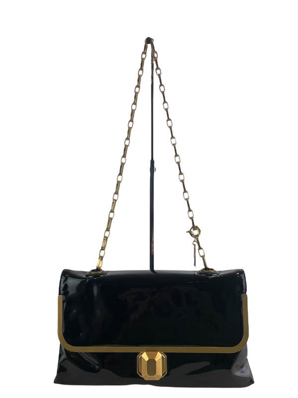 Lanvin Patent Aubergine Leather Chain Shoulder Bag