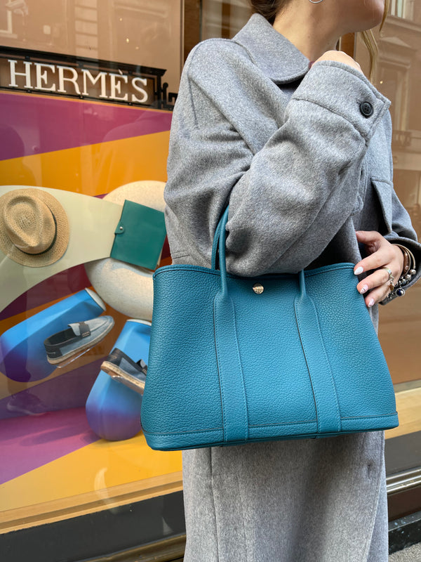 Hermès Teal Clemence Leather “Garden Party 30” Tote