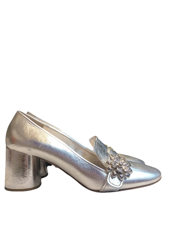 Prada Silver Metallic Leather Shoes- Uk 6.5