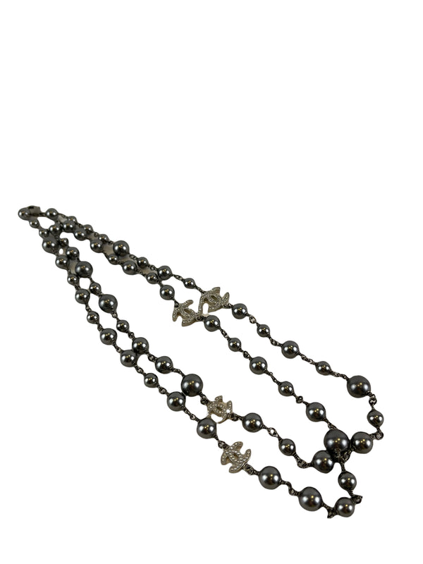 Chanel Grey Beaded CC Necklace