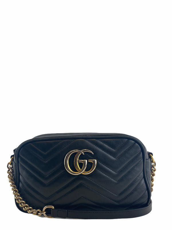 Gucci Black Matelasse Leather ‘GG Marmont’ Shoulder Bag