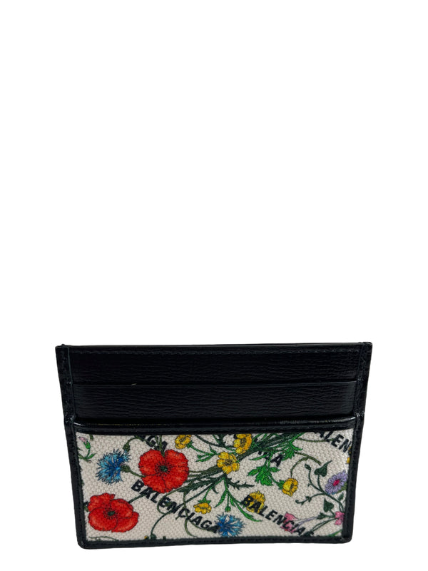 Gucci X Balenciaga Floral Canvas & Black Leather Cardholder